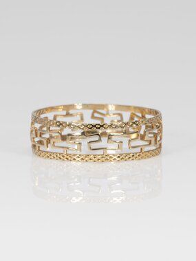 14K Solid Yellow Gold Greek Key Inspired Geometric Statement Band